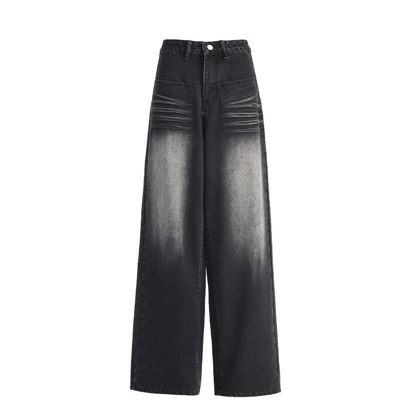 High Street Washed Loose High-Waisted Wide-Leg Jeans for Women
