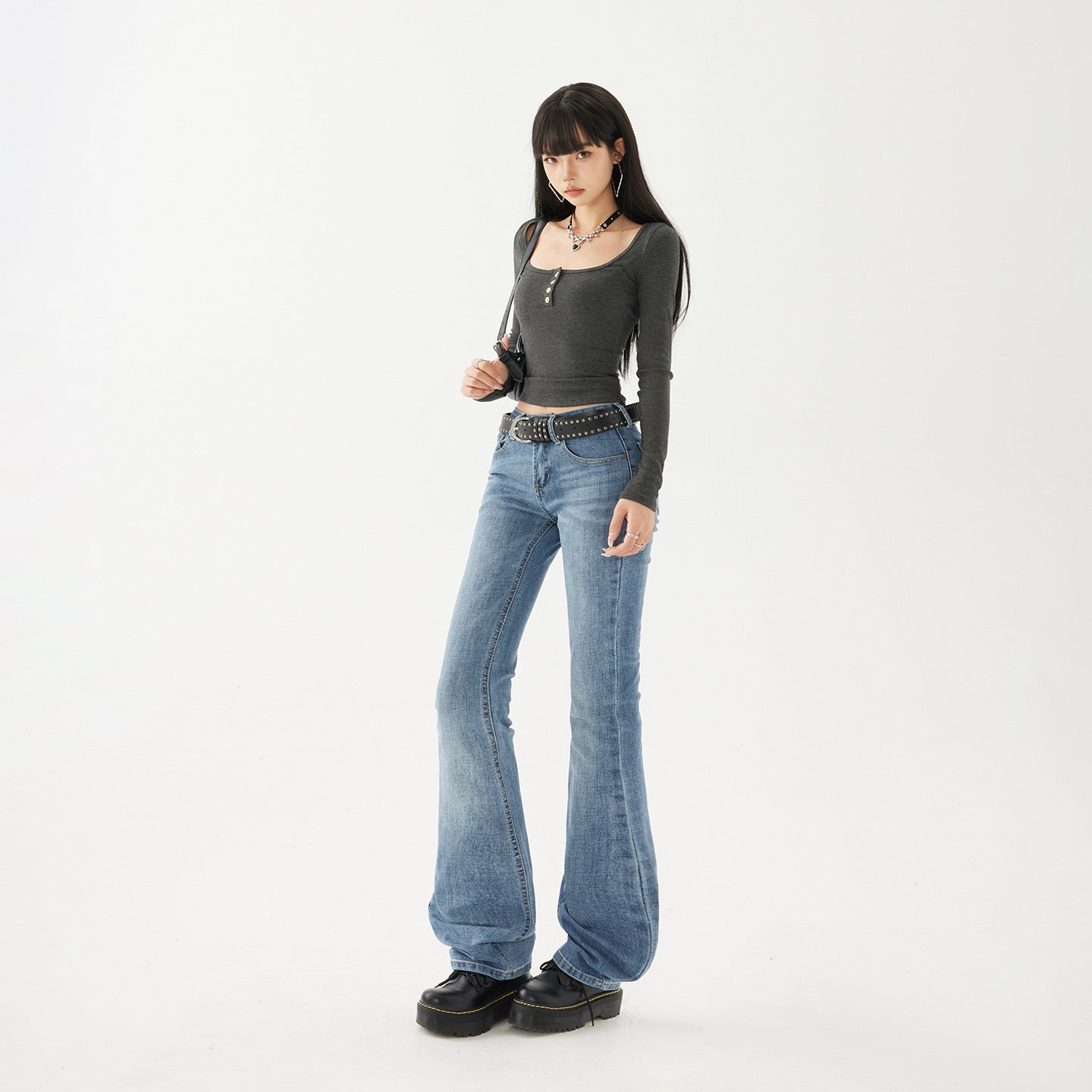 Style Flared Denim Pants for Women - Low Waist, Slim Fit, Straight Leg