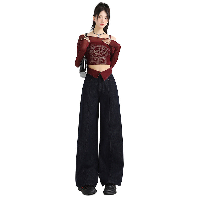 Wide Leg Jeans for Women - High Waist Slim Fit Straight Loose Cuffed Pants