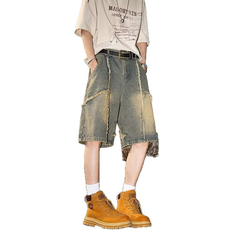 Handcrafted Fringed Edge Denim Shorts