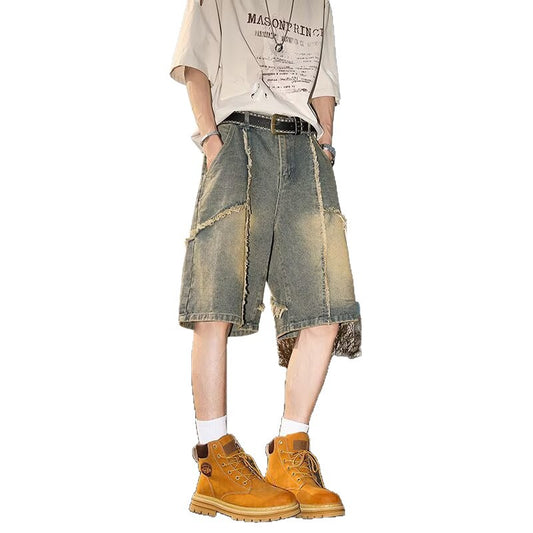 Handcrafted Fringed Edge Denim Shorts