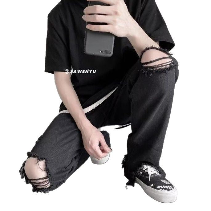 Summer Washed and Scraped Straight Beggar Pants