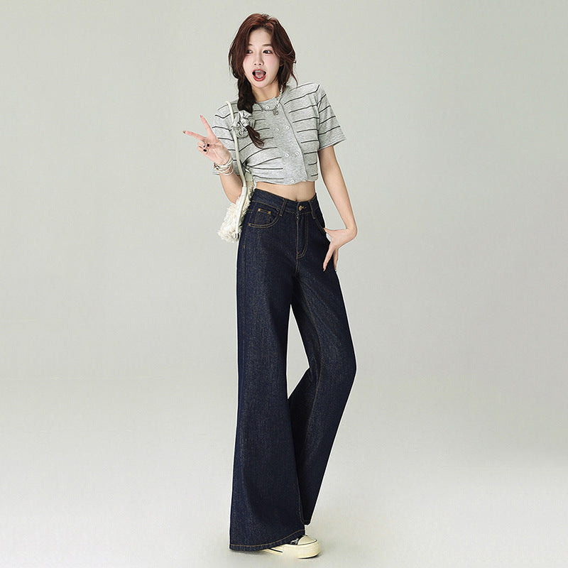 Women's Deep Blue Flared Jeans - Loose and Slimming Pants