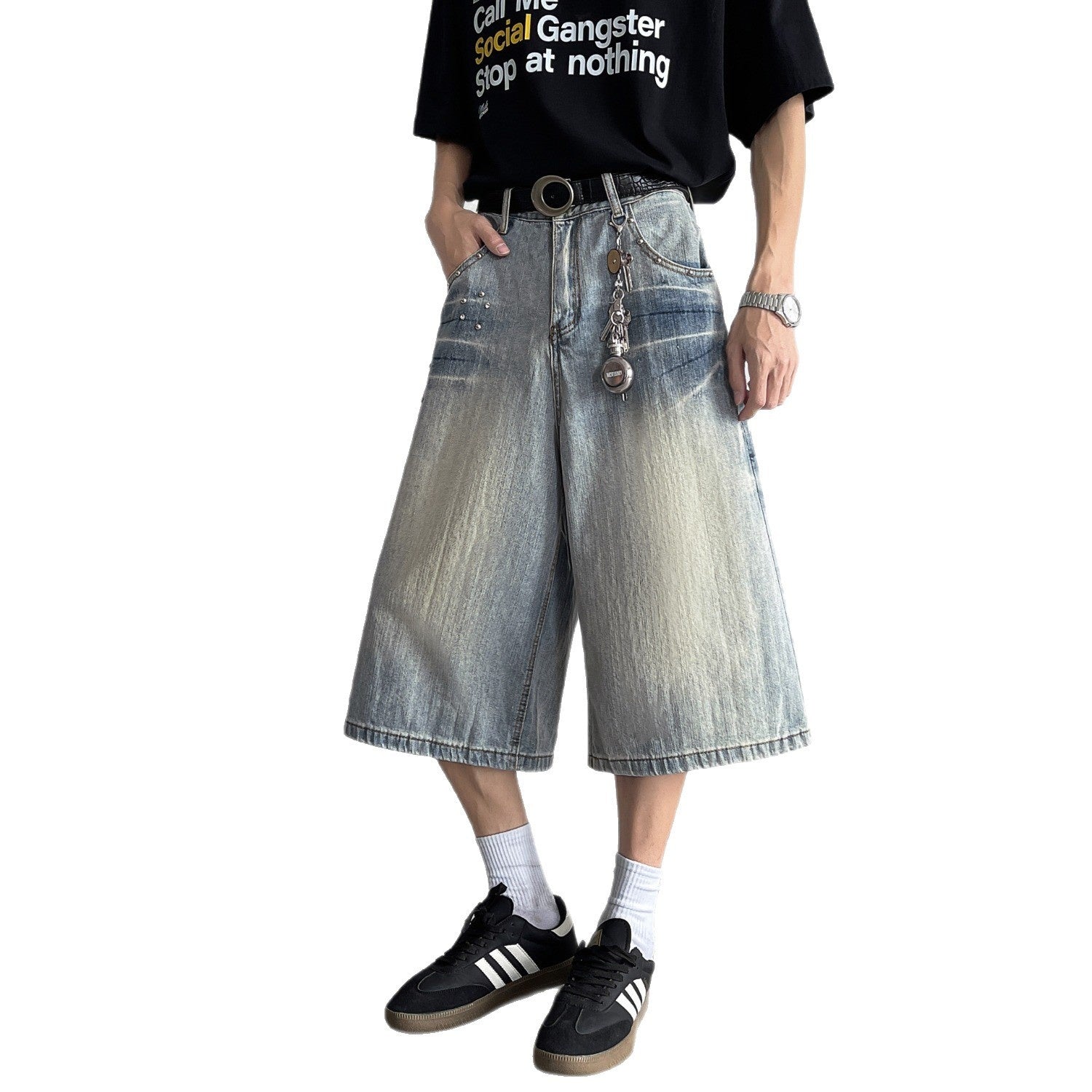 Retro Wide Leg Seven Quarter Denim Loose Casual Straight Leg Pants