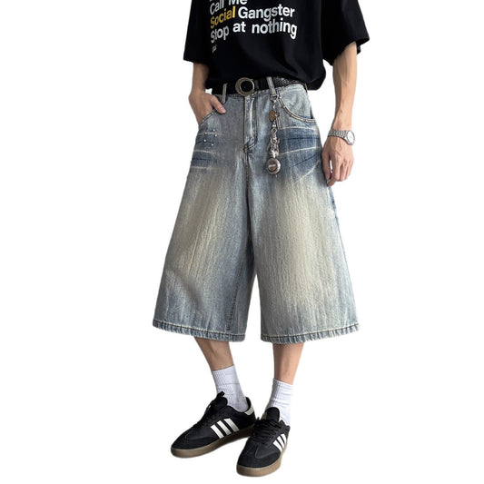Retro Wide Leg Seven Quarter Denim Loose Casual Straight Leg Pants
