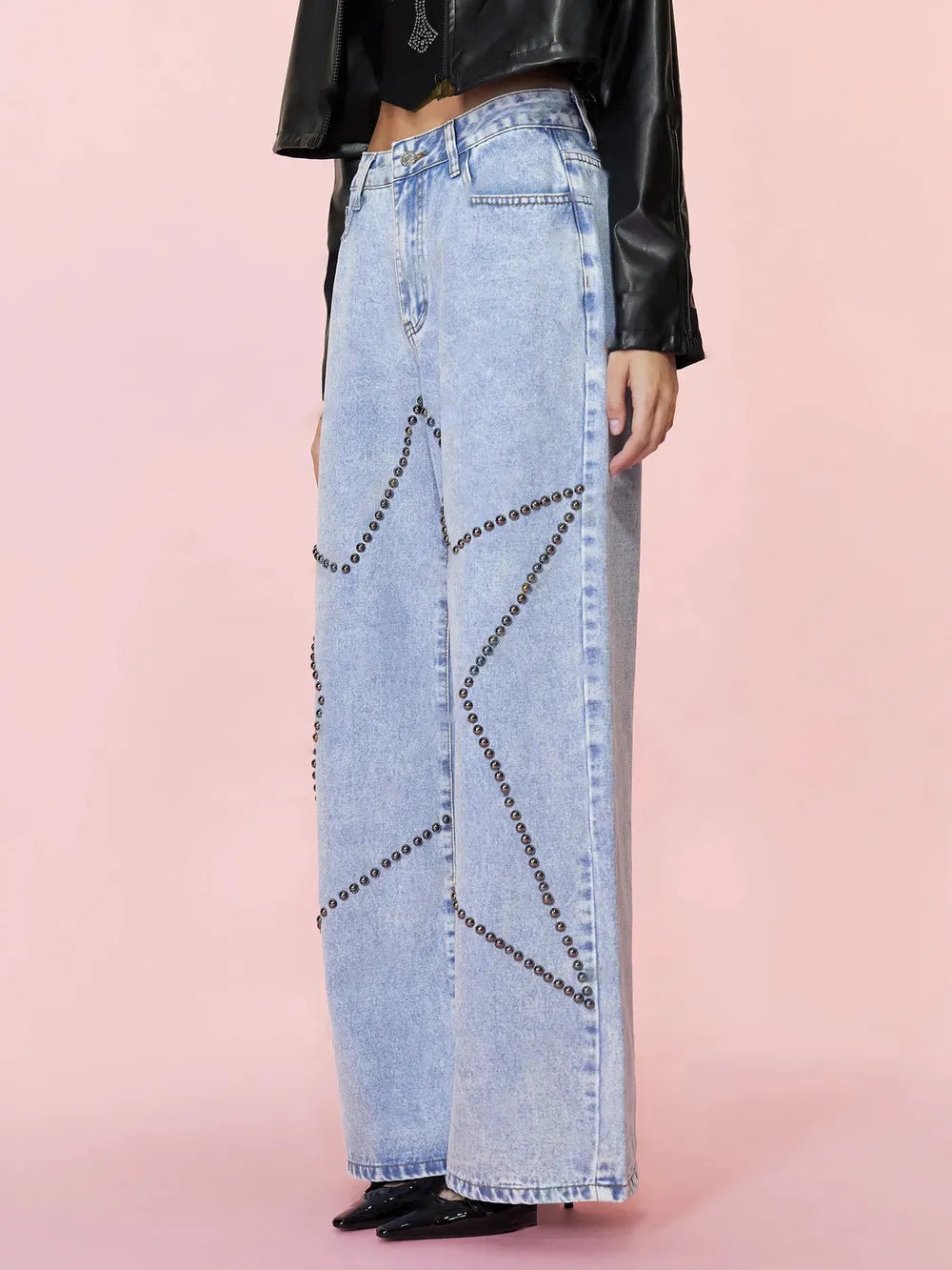 Loose Retro Nail Bead Jeans and Pants