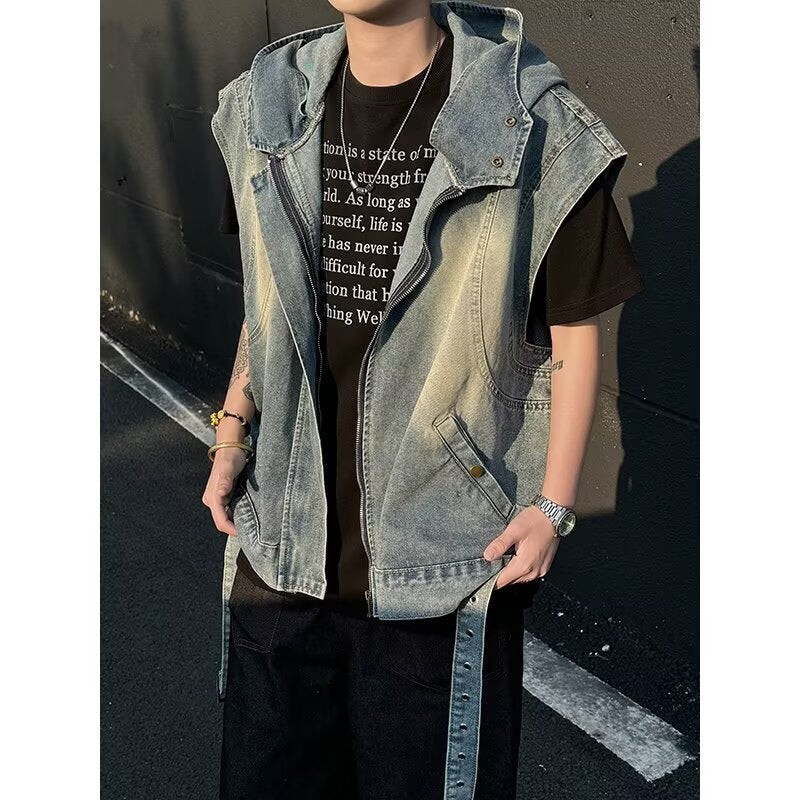 Multi Pocket Denim Strap Loose Slimming Casual Vest