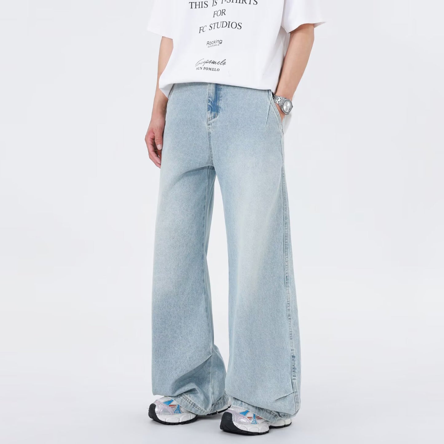 Retro Trendy Straight Leg Casual Pleated Wide Leg Pants