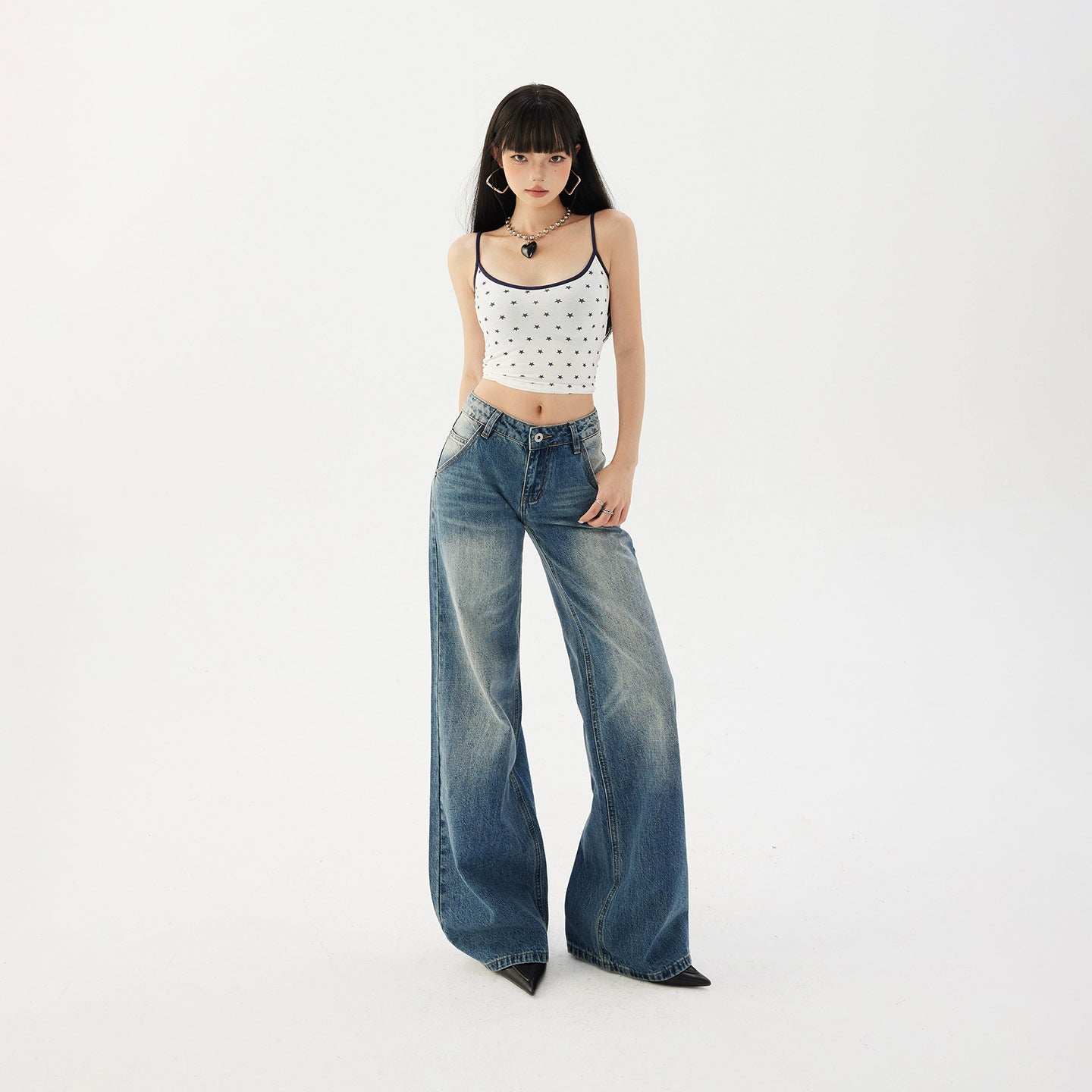 Low Waist High Rise Loose Denim Pants for Women - Slimming Flare Trousers