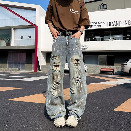 Splashing Ink Loose Straight Leg Wide Leg Pants