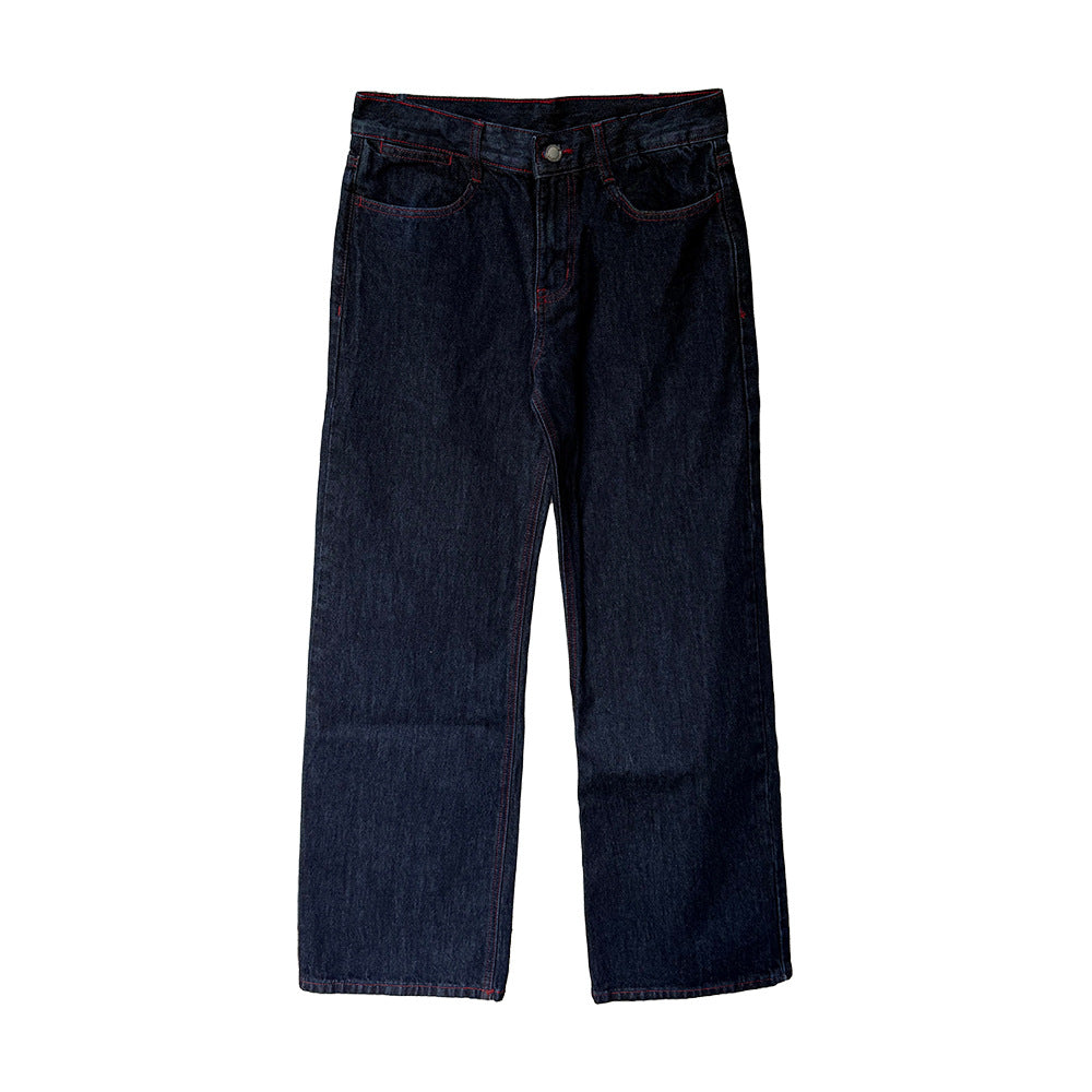 Retro Topstitching Denim Pants - Women's Straight Leg Jeans