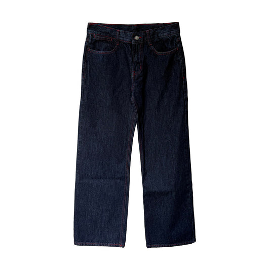 Retro Topstitching Denim Pants - Women's Straight Leg Jeans