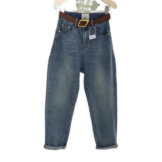 Women Summer Thin Large Size Pear Shape Slimming High Waist Elastic Nine-Point Trousers