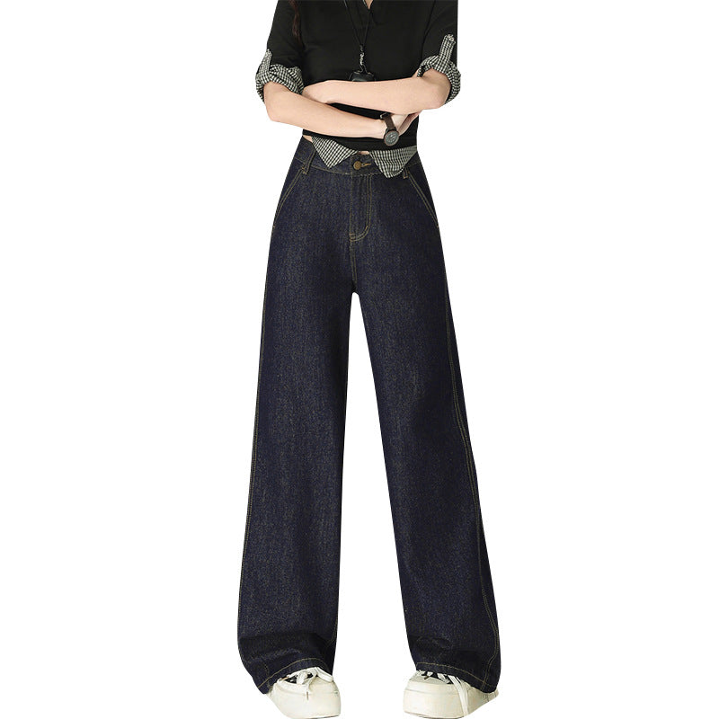 Women's Dark Blue High-Waist Wide-Leg Jeans - Premium Japanese Denim