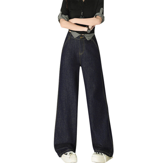 Women's Dark Blue High-Waist Wide-Leg Jeans - Premium Japanese Denim