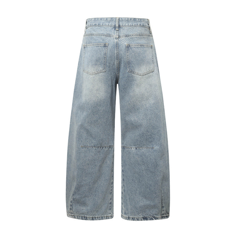 Crinkled Denim Pants for Men and Women - Vintage Hip-Hop Casual Trousers