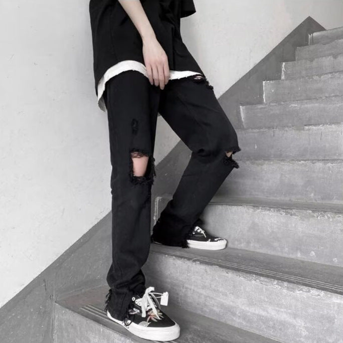 Summer Washed and Scraped Straight Beggar Pants