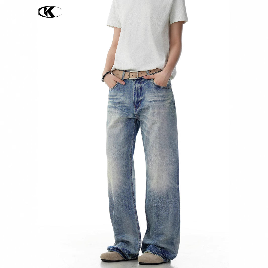 High Street Retro Distressed Gradient Denim Pants