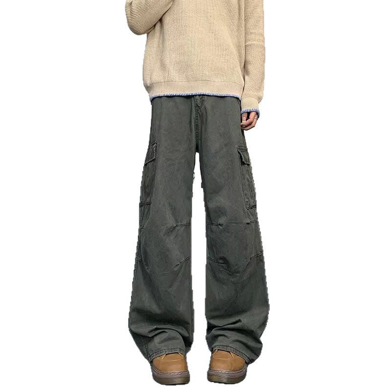 Loose Straight Leg Wide Leg Denim Pants - Multi Pocket Casual Style