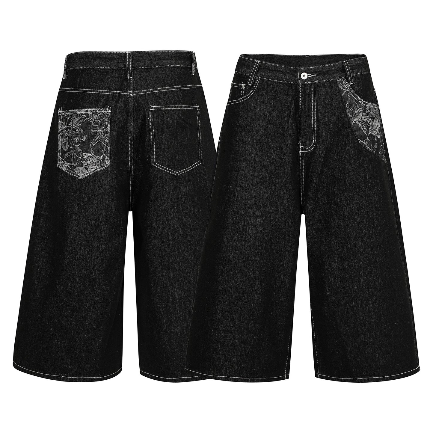 Street Style High-Street Personalized Spliced Denim Shorts