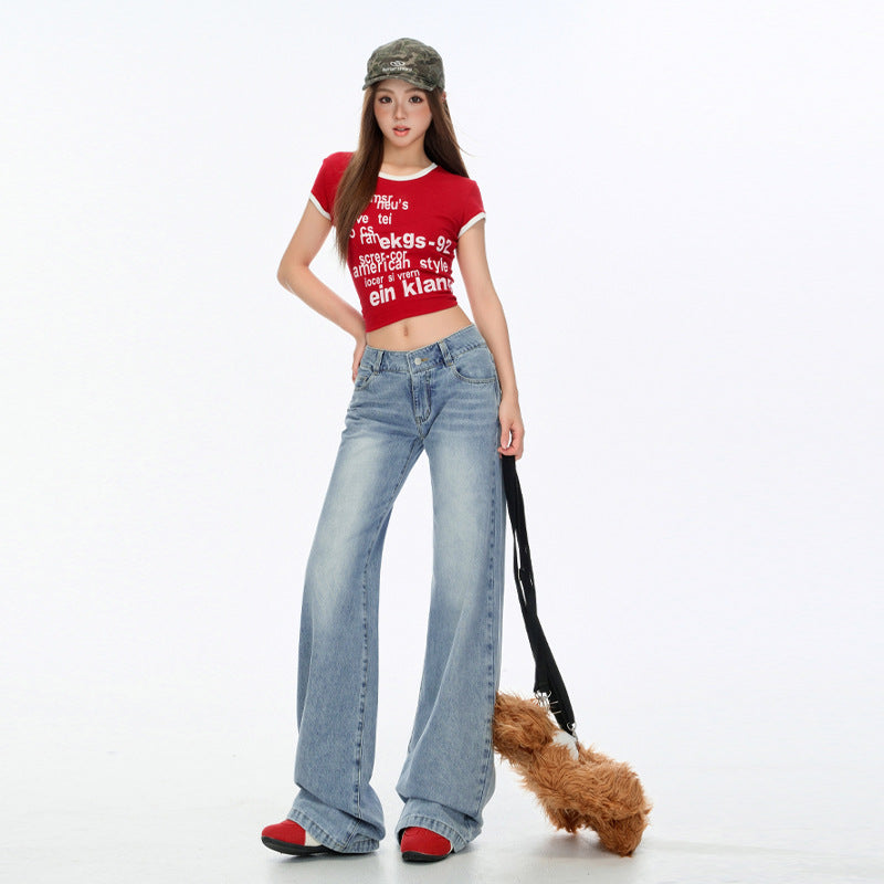 Retro Loose Straight Jeans for Women - Slimming Low Waist Wide Leg Pants
