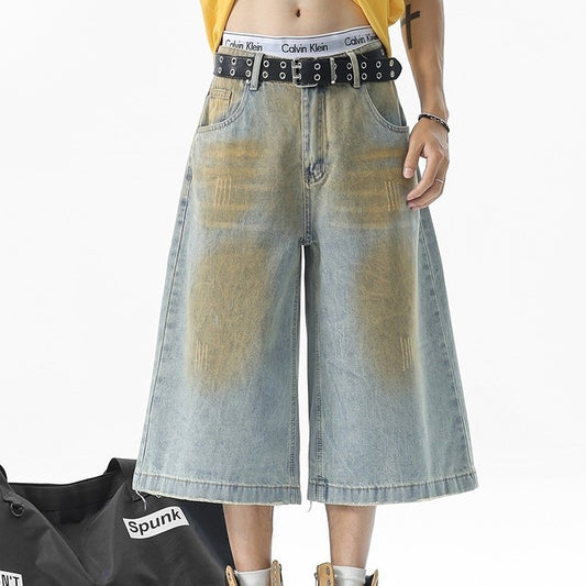 Vintage Seven Quarter Denim Loose Straight Shorts - Wasteland Blue