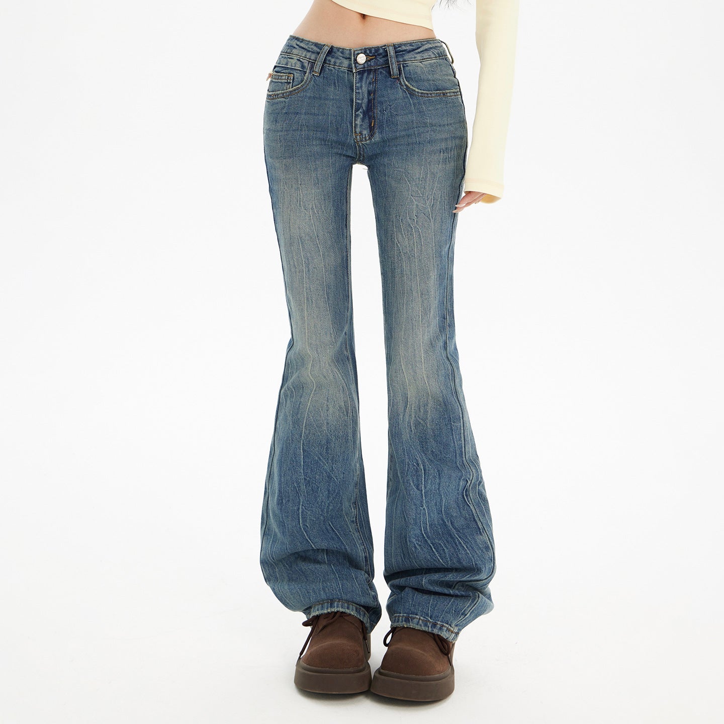 Low Waist Hot Pants, Flared Jeans - Slim Fit Stretchy Denim Pants for Women