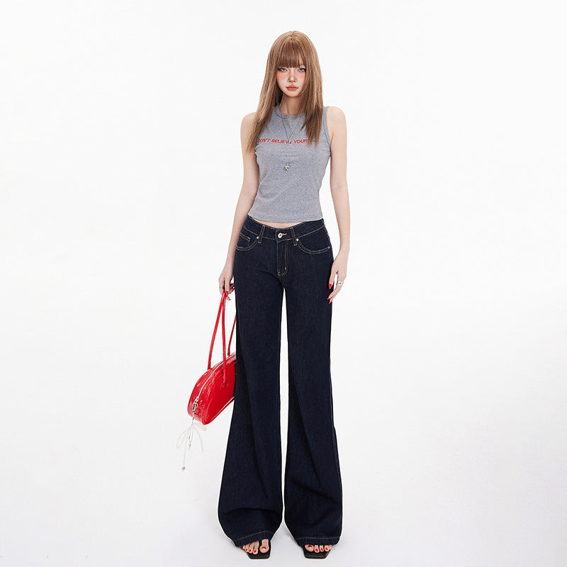 Low Waist Loose Flare Pants - Versatile Slimming Draped Slight Flare Denim Pants for Women