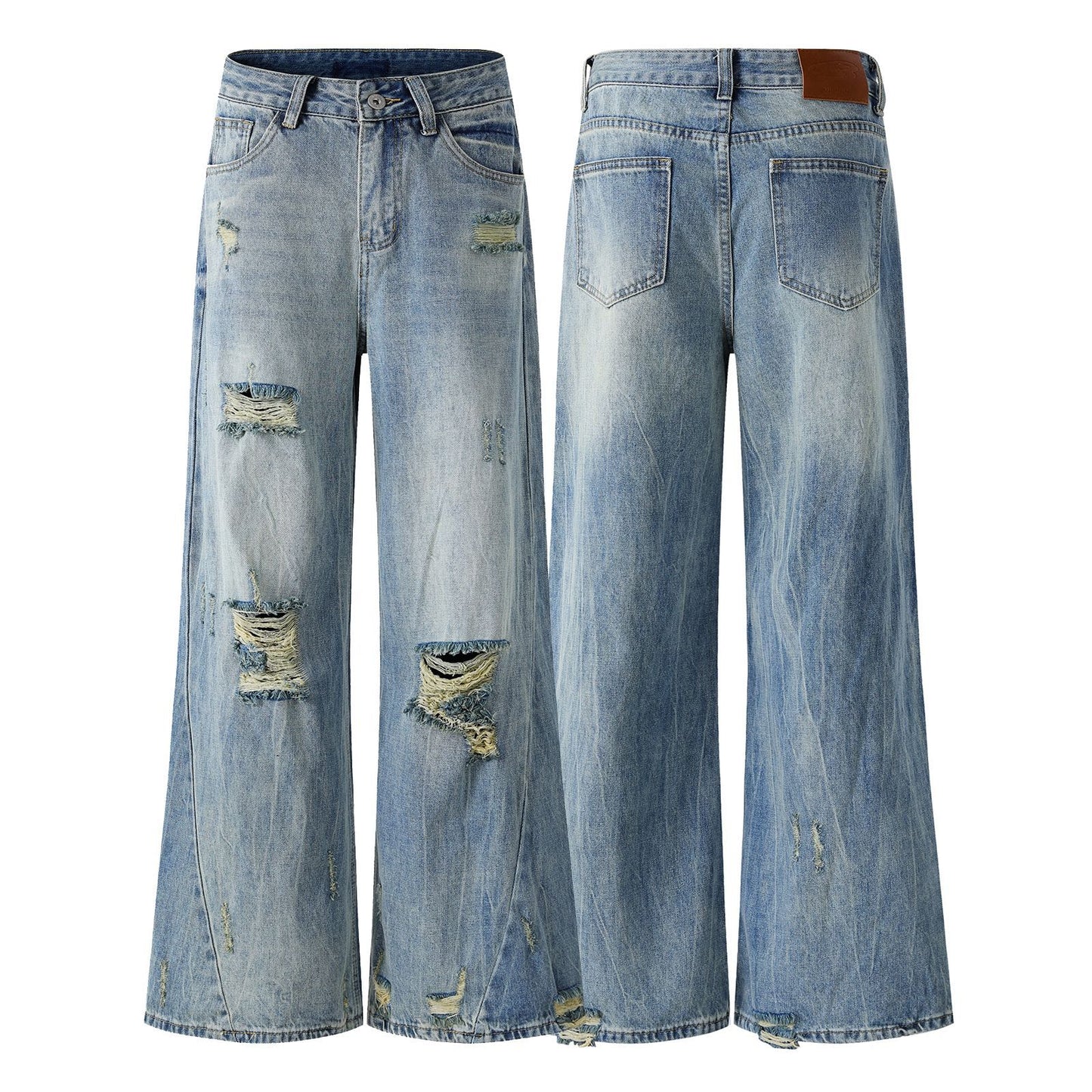 Ripped Wide-Leg Floor Pants - Premium Japanese Denim
