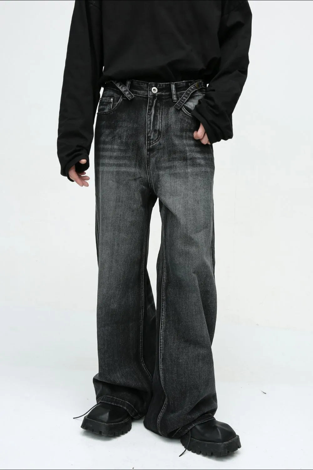 Premium Wide Leg Jeans with Pockets - Japanese Denim