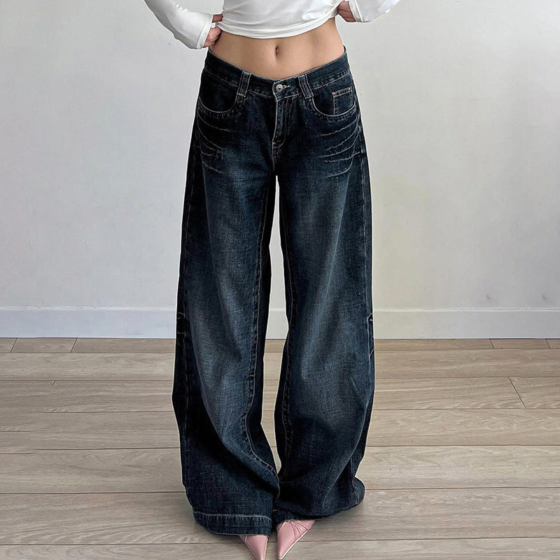 Retro Washed Loose and Slimming Straight Leg Wide Leg Casual Pants