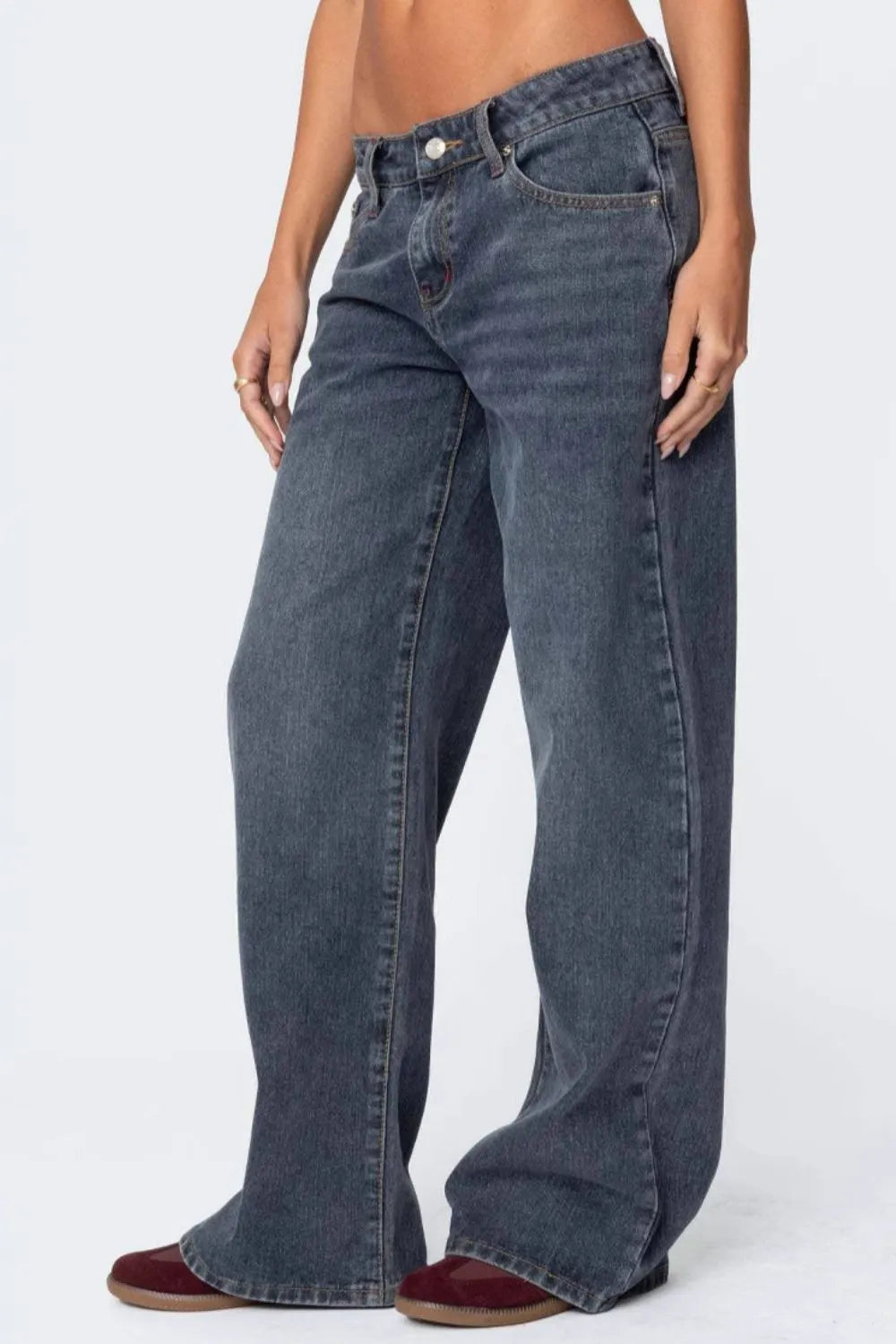 Premium Wide Leg Jeans with Pockets in Dusty Blue