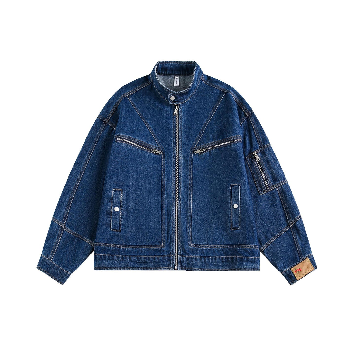 Retro Construction Motorcycle Style Denim Jacket