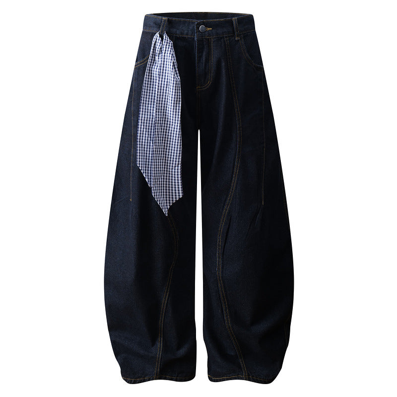 Washed Tapered Jeans - Loose Wide Leg Casual Long Pants