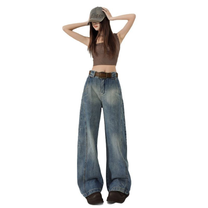 Retro Wide-Leg Jeans for Women - Loose Slimming Versatile Floor-Length Slit Pants