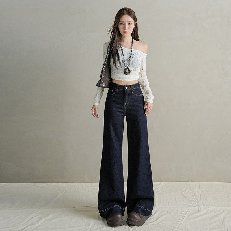 High Waist Elastic Slim Fit Straight Flare Jeans for Women