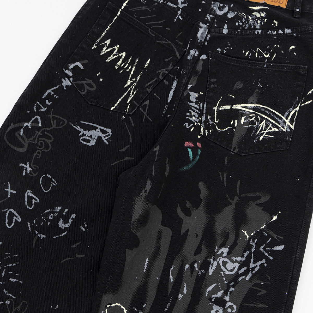 Graffiti Washed Denim Jeans for Men and Women