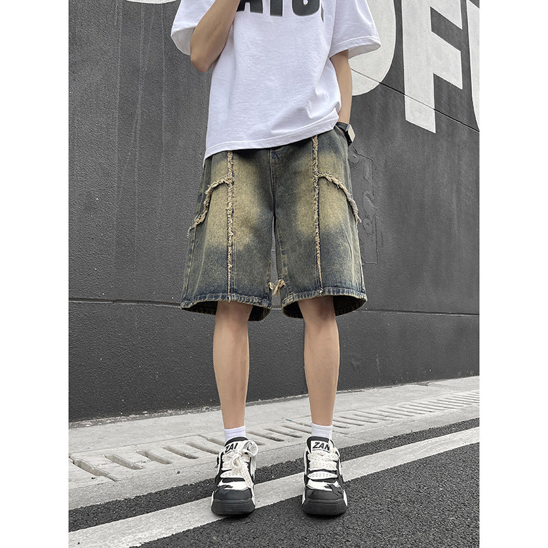 Men's Retro Fringed Denim Shorts