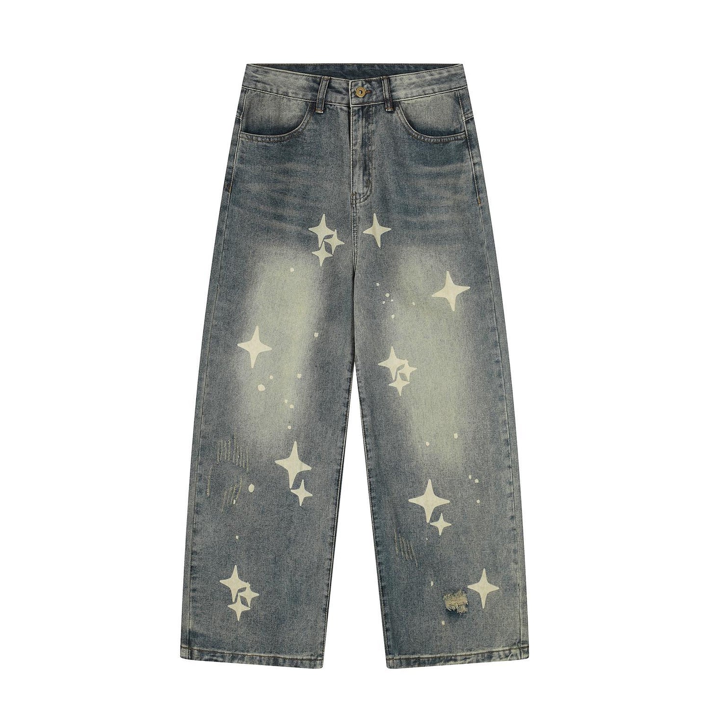 Retro Hip-Hop Star Print Ripped Jeans