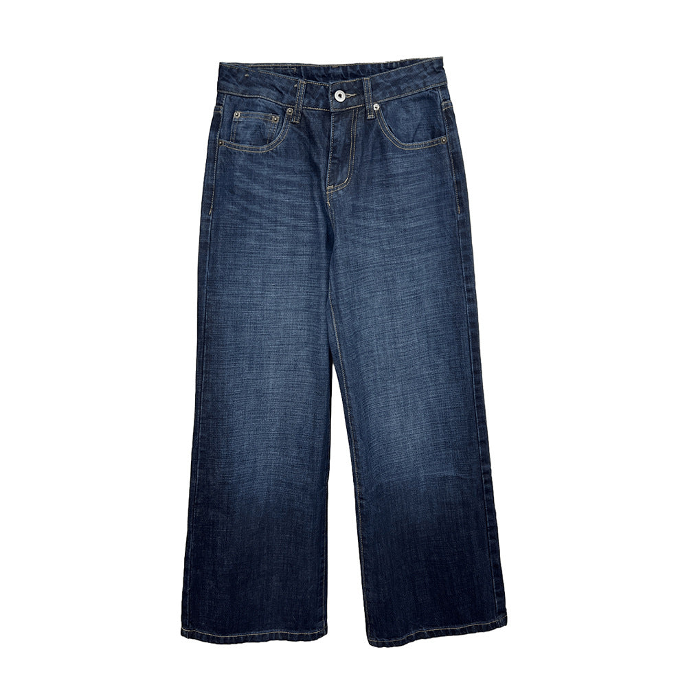 Textured Denim Wide-Leg Pants for Women, Slimming and Versatile