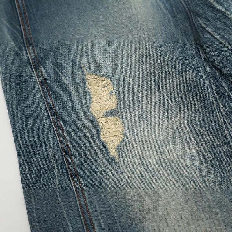 Street Trendy Distressed Denim Pants for Men - Loose Straight Design
