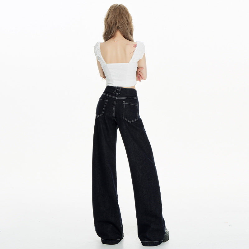 Women's Denim Wide-Leg Jeans - Low-Waist Loose Slim Straight Ankle-Length Pants