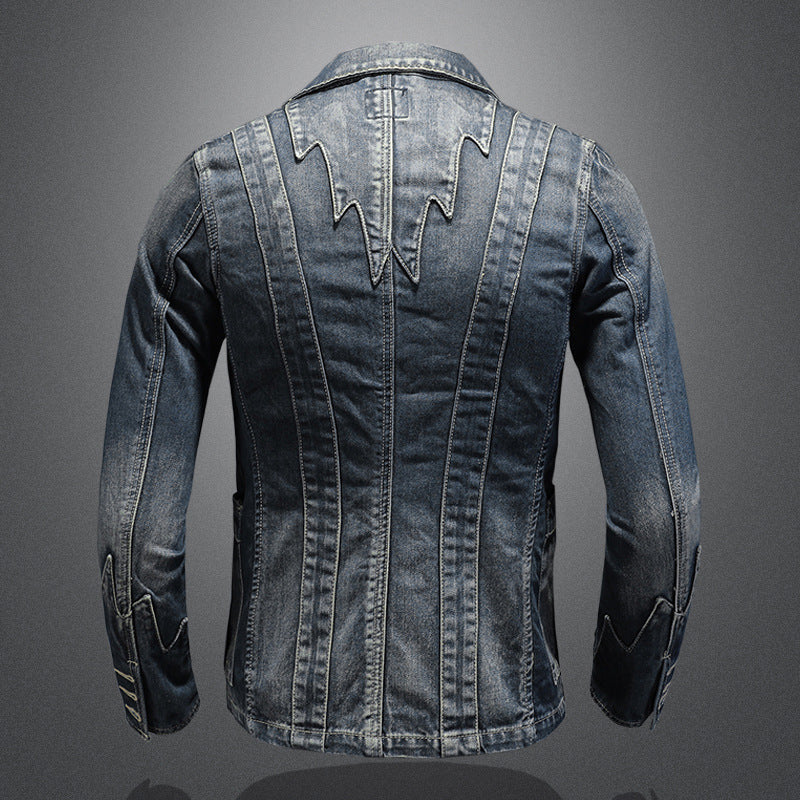Stylish Ethnic Design Denim Blazer Jacket - Heavyweight Trendy Denim Coat