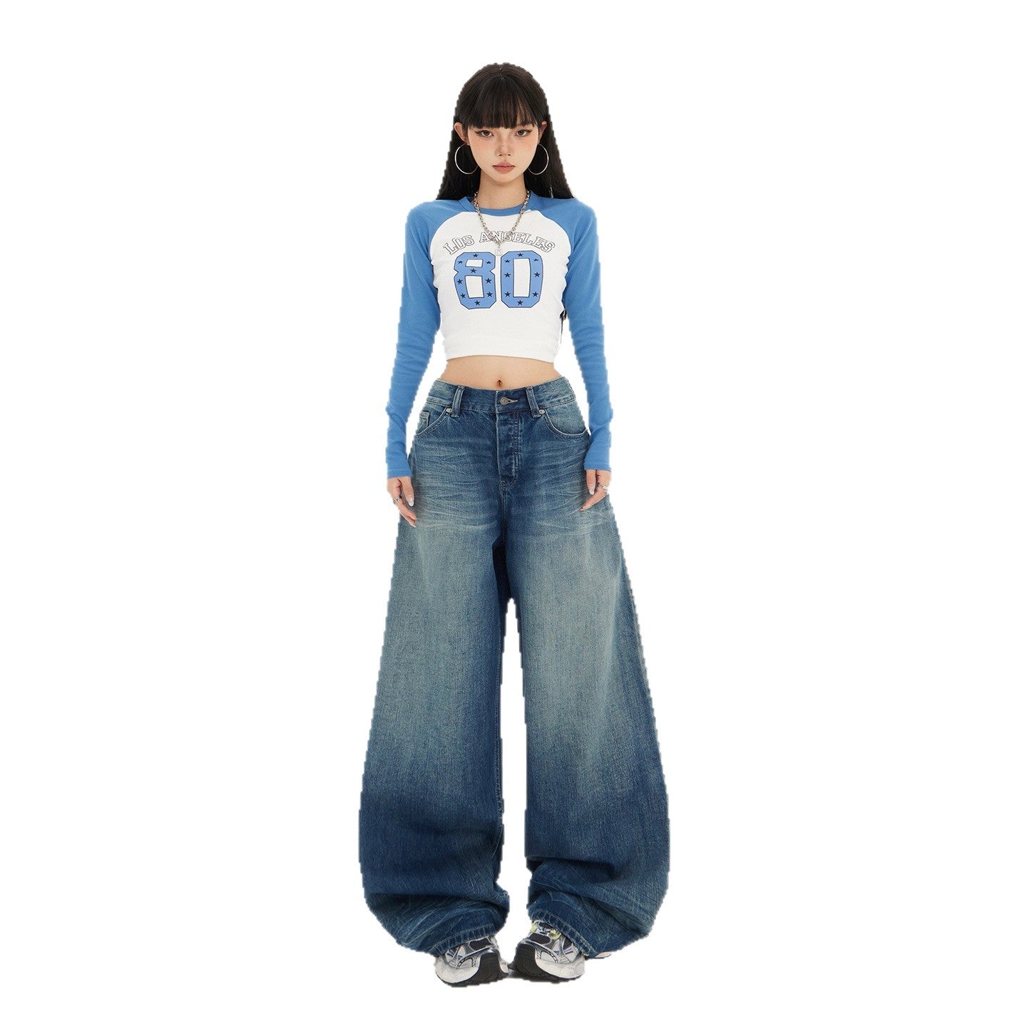 Street Washed Loose Denim Pants for Women - High Waist Wide Leg Trousers