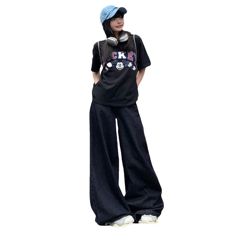 Women's Loose Wide-Leg Jeans - High-Waisted Slim Floor-Length Pants