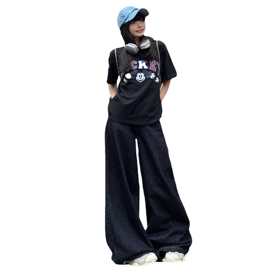 Women's Loose Wide-Leg Jeans - High-Waisted Slim Floor-Length Pants