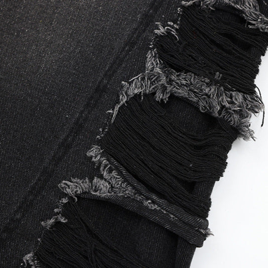 Vintage Denim Loose Cut Wide Leg Seven Quarter Shorts - Black