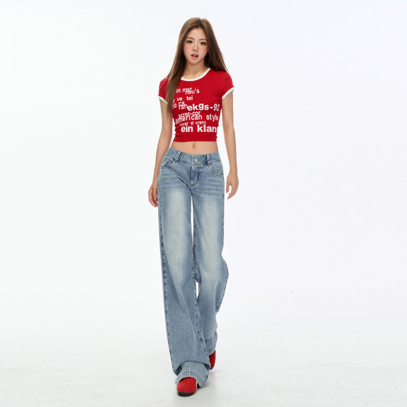 Retro Loose Straight Jeans for Women - Slimming Low Waist Wide Leg Pants