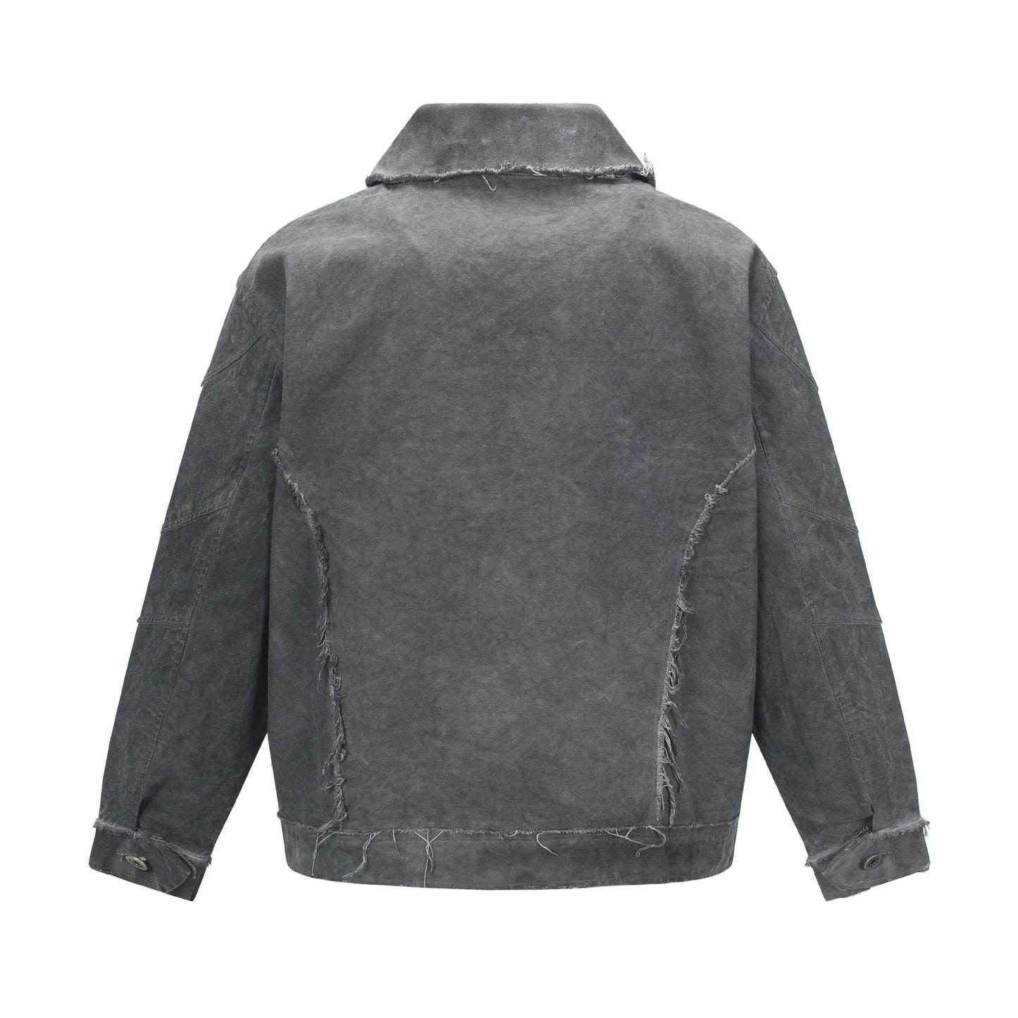 Retro Washed Distressed Patchwork Whisker Collar Denim Jacket - Unisex Casual Outerwear