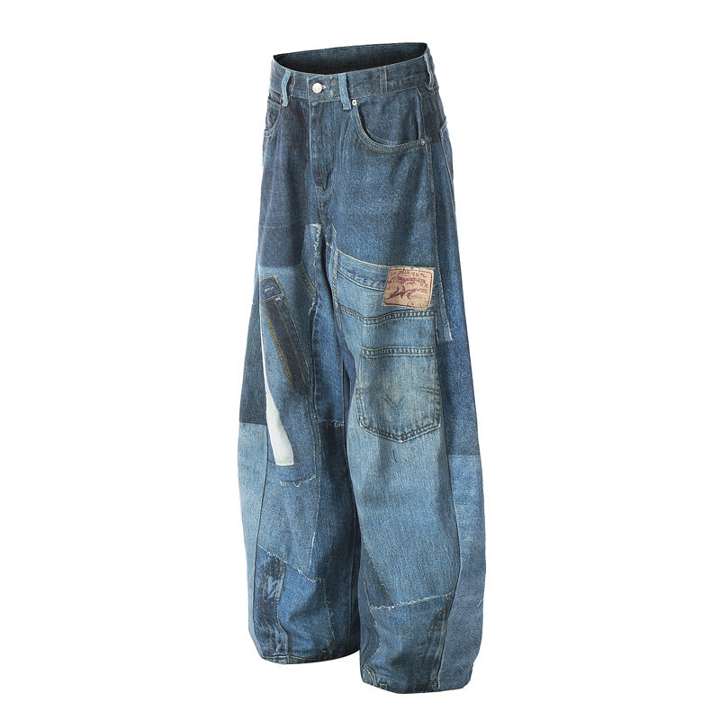 Unisex Design 3D Print Slash Denim Pants - High Street Casual Trousers